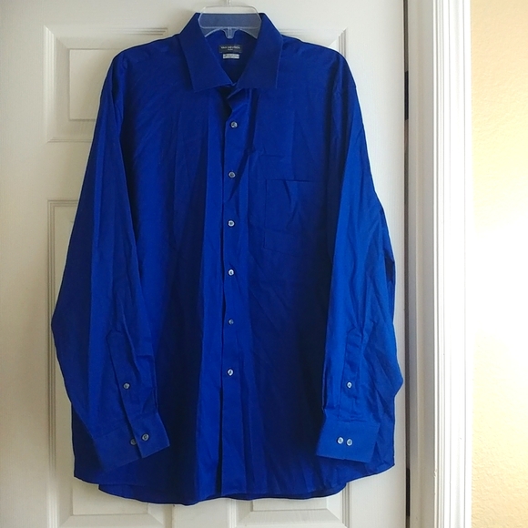 VAN HEUSEN FLEX Regular Fit Stretch Size 17 1/2 34/35 Mens Blue Dress Shirt - Picture 2 of 8